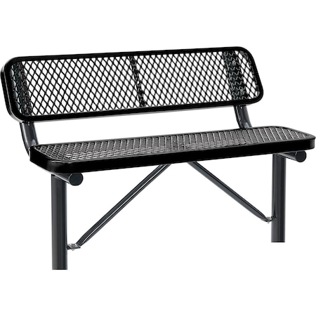 Global Industrial 4ft Outdoor Steel Bench w/ Backrest, Expanded Metal, In Ground Mount, Black 695743IBK